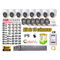 CÁMARAS SEGURIDAD KIT 14 HIKVISION 5MP DISCO 2TB 6 COLORVU VISION COLOR