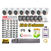 CÁMARAS SEGURIDAD KIT 14 HIKVISION 5MP DISCO 1TB 6 COLORVU VISION COLOR