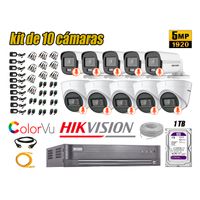 CÁMARAS SEGURIDAD KIT 10 HIKVISION 5MP DISCO 1TB 5 COLORVU VISION COLOR