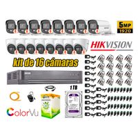 CÁMARAS SEGURIDAD KIT 16 HIKVISION 5MP DISCO 1TB 8 COLORVU VISION COLOR