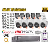 CÁMARAS SEGURIDAD HIKVISION KIT 10 5MP DISCO 1TB COLORVU VISION COLOR
