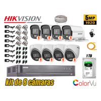 CÁMARAS SEGURIDAD HIKVISION KIT 8 5MP + DISCO 1TB COLORVU VISION COLOR