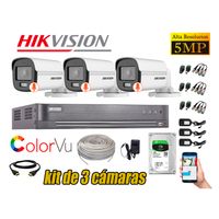 CÁMARAS SEGURIDAD EXTERIOR KIT 3 HIKVISION 5MP + DISCO 1TB COLORVU