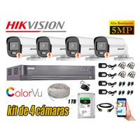 CÁMARAS SEGURIDAD EXTERIOR KIT 4 HIKVISION 5MP + DISCO 1TB COLORVU