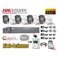 CÁMARAS SEGURIDAD EXTERIOR KIT 4 HIKVISION 5MP + DISCO 2TB COLORVU