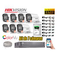 CÁMARAS SEGURIDAD EXTERIOR KIT 7 HIKVISION 5MP + DISCO 2TB COLORVU