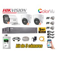 CÁMARAS SEGURIDAD KIT 3 HIKVISION 5MP DISCO 1TB 1 COLORVU VISION COLOR