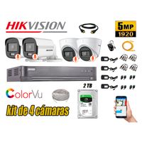 CÁMARAS SEGURIDAD KIT 4 HIKVISION 5MP + DISCO 2TB 2 COLORVU VISION COLOR