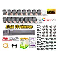 CÁMARAS SEGURIDAD EXTERIOR KIT 16 HIKVISION 5MP + DISCO 2TB COLORVU