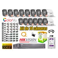 CÁMARAS SEGURIDAD EXTERIOR KIT 14 HIKVISION 5MP + DISCO 2TB COLORVU