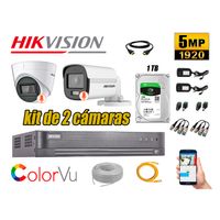 CÁMARAS SEGURIDAD KIT 2 HIKVISION 5MP DISCO 1TB 1 COLORVU VISION COLOR