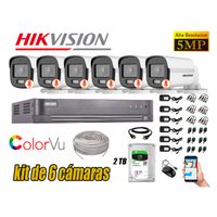CÁMARAS SEGURIDAD EXTERIOR KIT 6 HIKVISION 5MP + DISCO 2TB COLORVU
