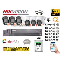 CÁMARAS SEGURIDAD KIT 6 HIKVISION 5MP + DISCO 1TB 3 COLORVU VISION COLOR