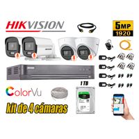 CÁMARAS SEGURIDAD KIT 4 HIKVISION 5MP + DISCO 1TB 2 COLORVU VISION COLOR
