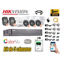 CÁMARAS SEGURIDAD KIT 5 HIKVISION 5MP + DISCO 1TB 2 COLORVU VISION COLOR