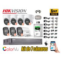 CÁMARAS SEGURIDAD KIT 7 HIKVISION 5MP + DISCO 1TB 3 COLORVU VISION COLOR