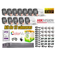 CÁMARAS SEGURIDAD EXTERIOR KIT 12 HIKVISION 5MP + DISCO 1TB COLORVU