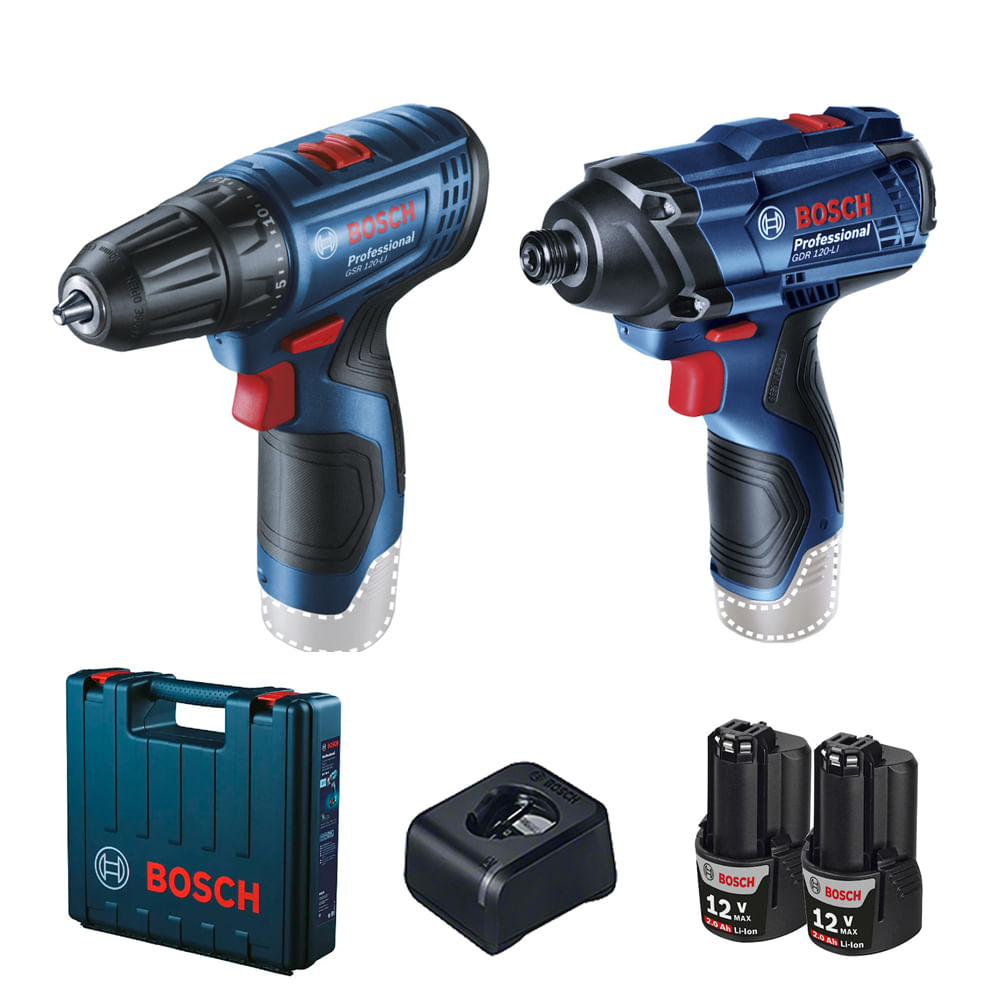 Atornillador de Impacto 1/4"" 12V + Taladro Atornillador 3/8"" Bosch 0601.9G8.0E4-000