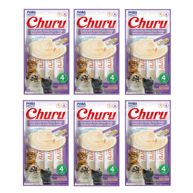 Churu Snack Húmedo de Pollo con Camarones para Gatos Pack x6