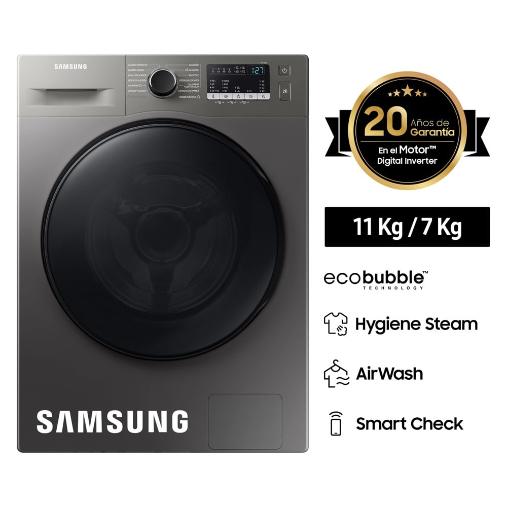 LAVASECA SAMSUNG 11 KG CARGA FRONTAL WD11T4046BXPE - TE HACE TODO FACIL