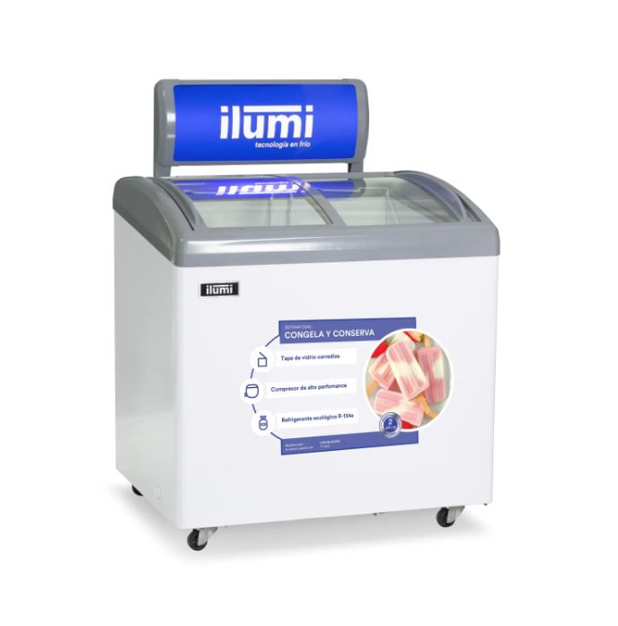 Congelador Ilumi con tapa de vidrio de 260 litros