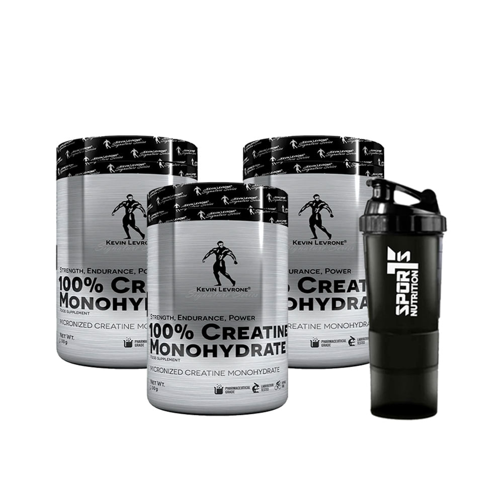 Pack 03 Creatina Monohidratada Kevin Levrone 500gr + SmartShaker