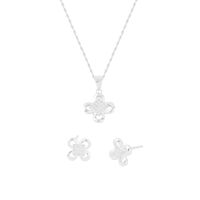 Set De Collar Y Aretes  Flor Plata 925