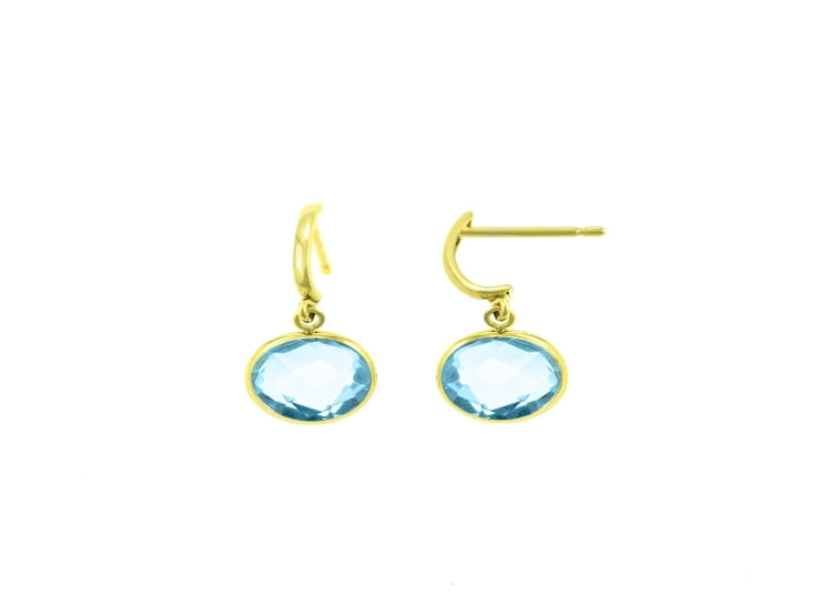 Aretes Topacio Red Piedra Acolgante Oro 18K