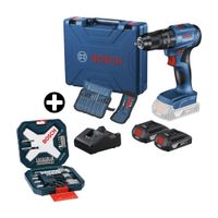 COMBO Taladro percutor 185 inalámbrico y 2 baterías Bosch + Set X-LINE 34 piezas metal, concreto y madera Bosch