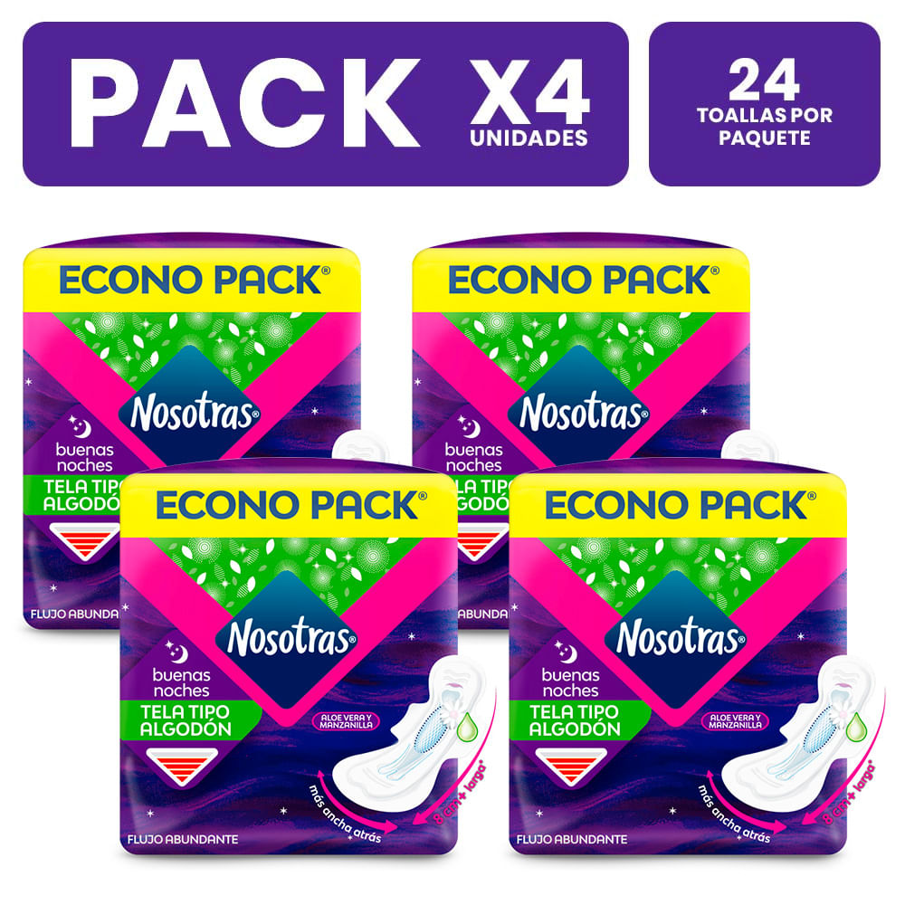 Pack x4 Toallas higiénicas Nosotras Buenas Noches Natural 24 un