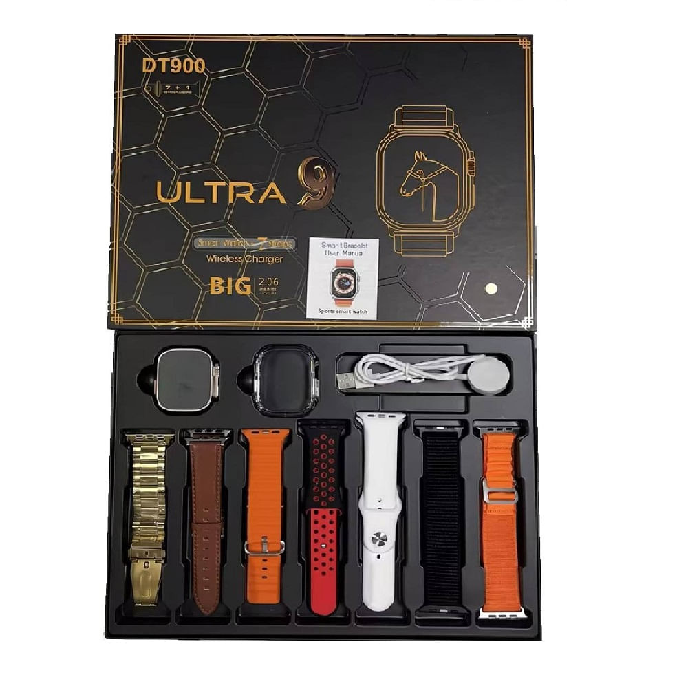 SMARTWATCH DT 900 ULTRA 9 + 7 CORREAS + PROTECTOR - DORADO