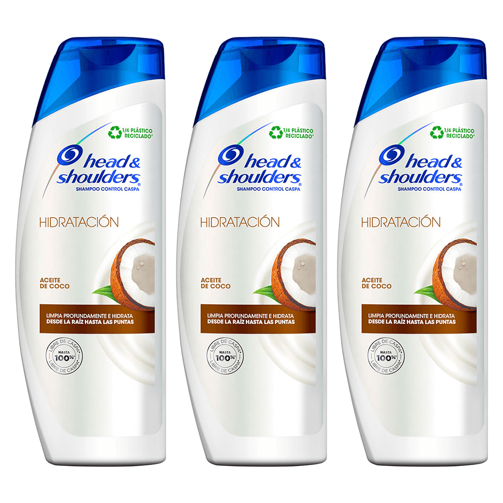 Pack x3 Shampoo Head & Shoulders Hidratación Aceite De Coco 375ml