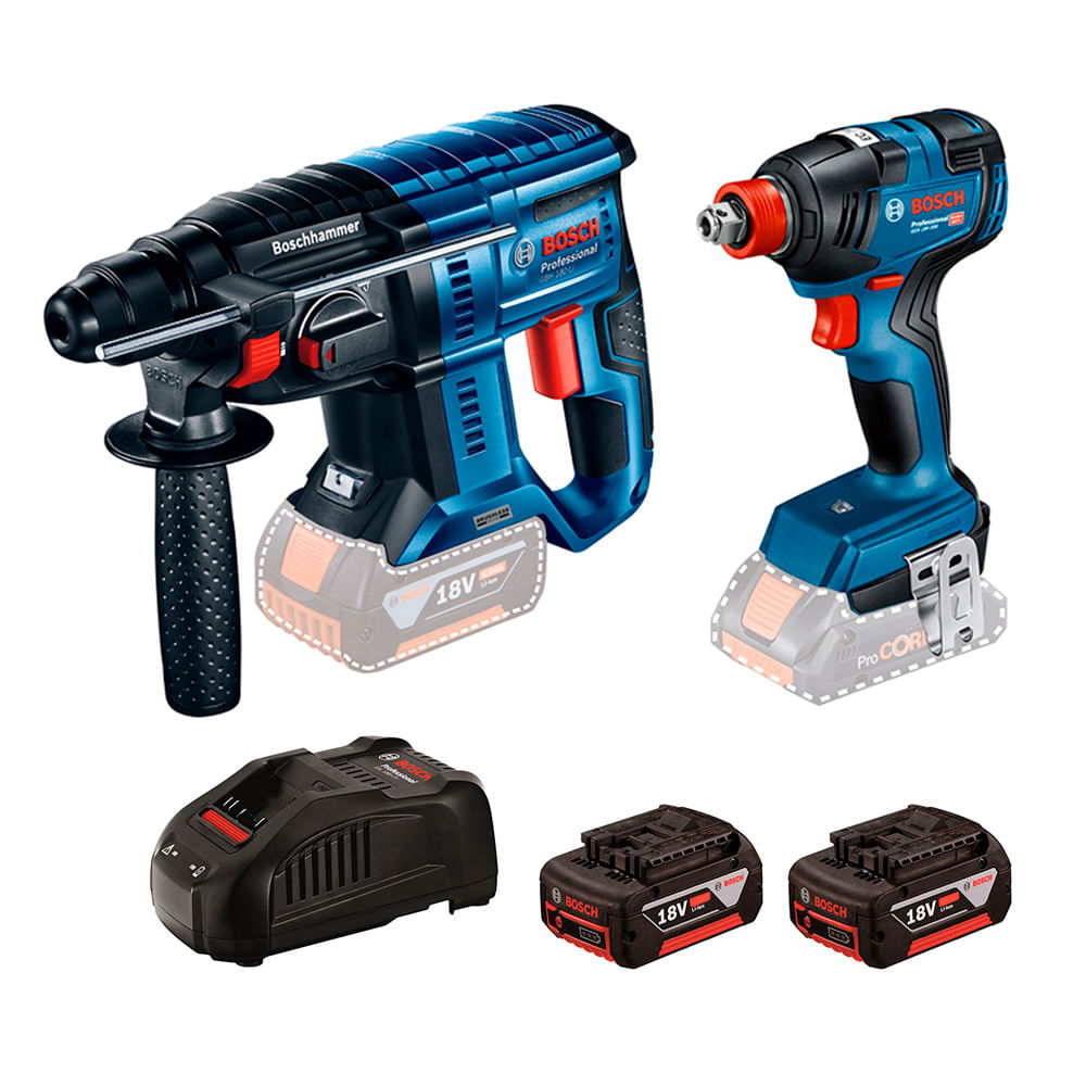 Rotomartillo Bosch GBH 180 + Llave de Impacto GDX 18V-200 + Kit bat y cargador