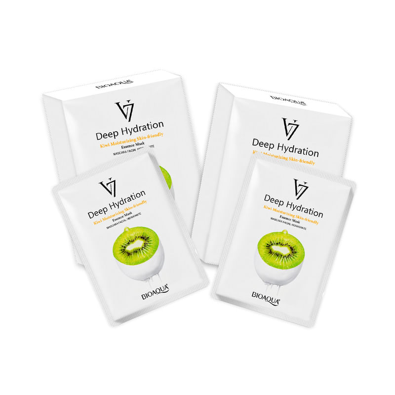 2 Mascarilla Facial De Esencia De Kiwi De Hidratación Profunda V7 30G X 10Pcs - Bioaqua