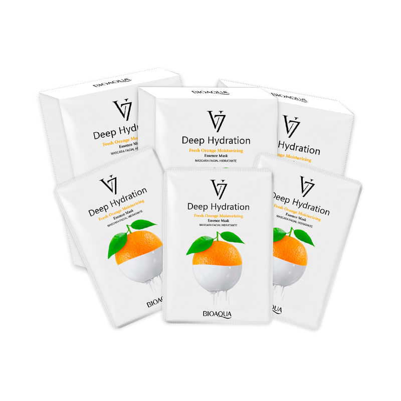 3 Mascarilla Facial De Esencia De Naranja De Hidratación Profunda V7 30G X 10Pcs - Bioaqua