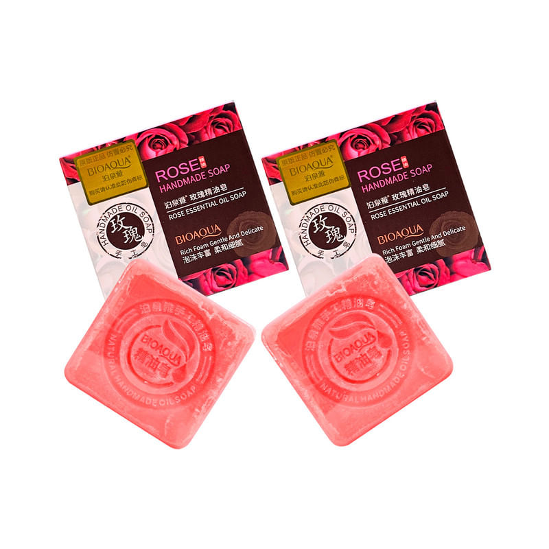 2 Jabón Natural De Rosas Bioaqua 100G Desintoxicante