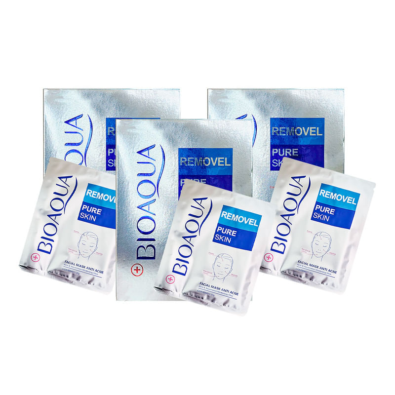 3 Mascarilla Facial Antiacne Removel Pure Skin 30 G X 10 Pcs – Bioaqua