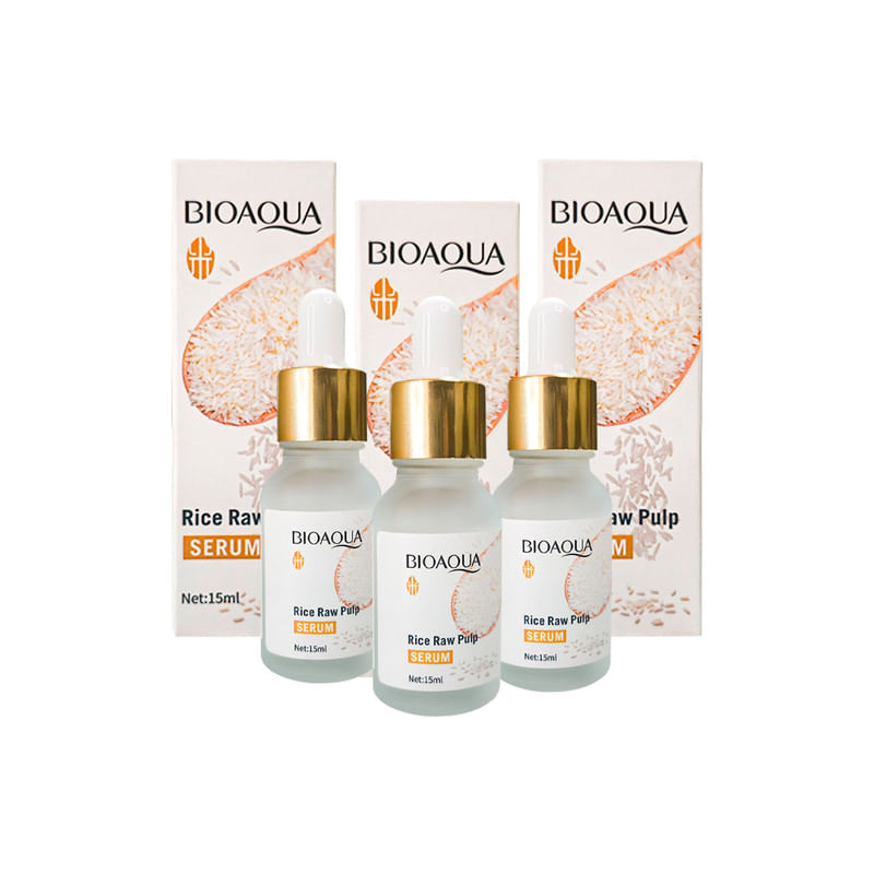 3 Serum Facial Arroz Rice Raw Pulp Essence Bioaqua 15Ml Antiarrugas