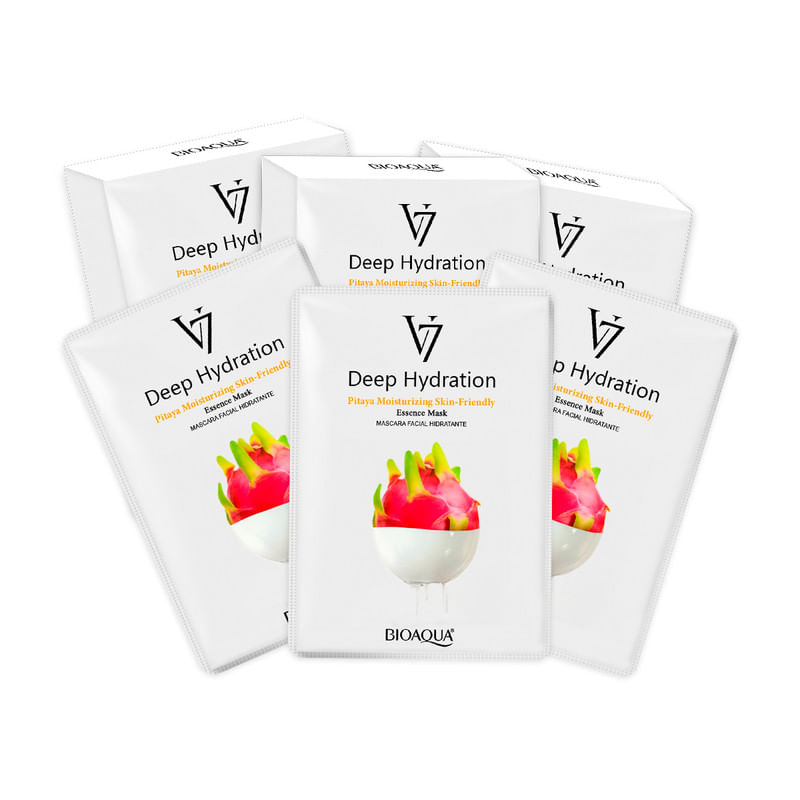 3 Mascarilla Facial De Esencia De Pitahaya De Hidratación Profunda V7 30G X 10Pcs - Bioaqua