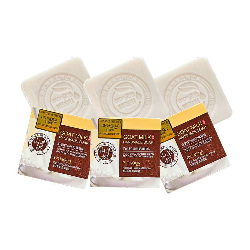 3 Jabón Natural De Leche De Cabra Bioaqua 100G Desintoxicante