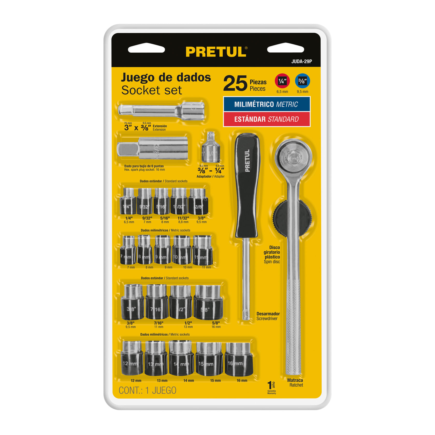 Juego de 25 herramientas 1/4"" y 3/8"" Pretul