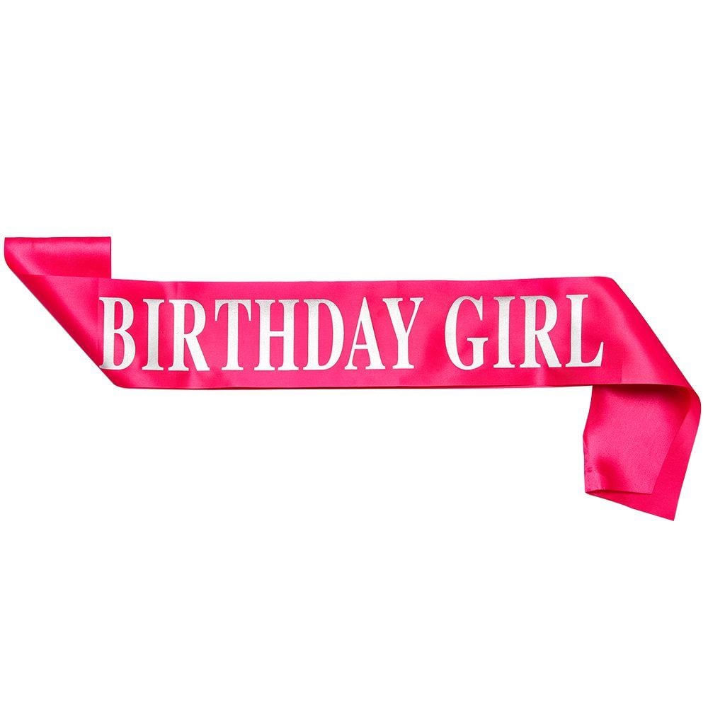 Banda cumpleaños Birthday Girl fucsia con letras plateadas - copy