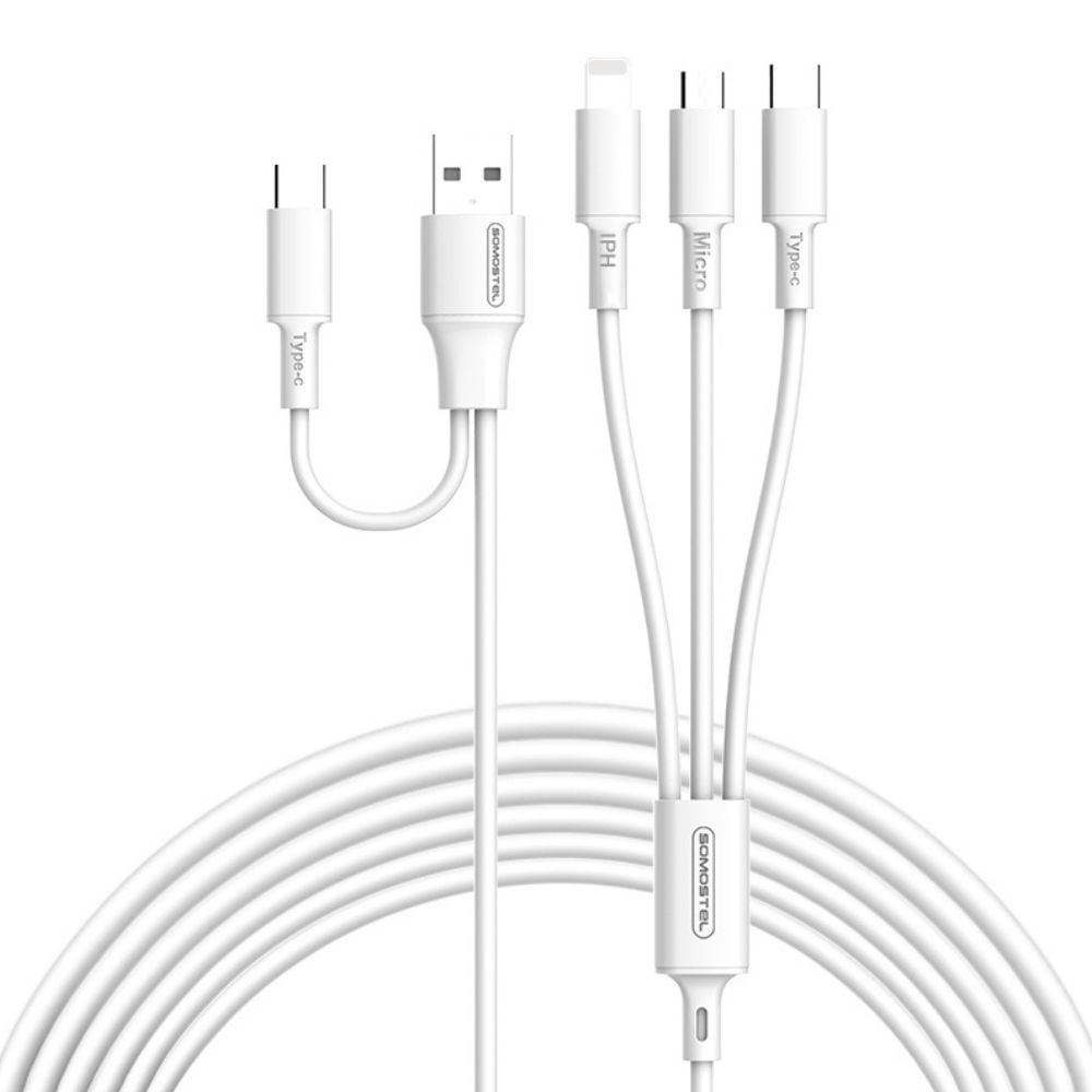 Cable Cargador Somostel SMS-BT14 3 En 2 Carga Rápida 1.2m Blanco
