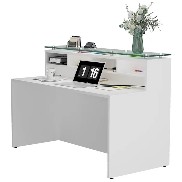 Counter de Recepción con Vidrio Blanco 160cm