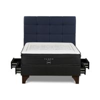 Dormitorio Europeo con Cajones Tempo 2 Plazas + Respaldo Issey Azul