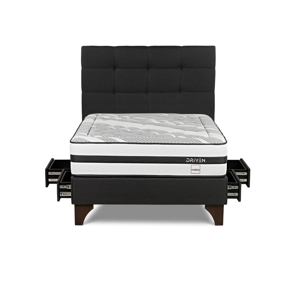 Dormitorio Europeo con Cajones Driven 2 Plazas + Respaldo Issey Grafito