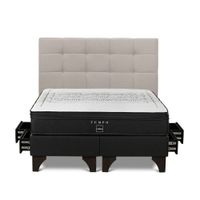 Dormitorio Europeo con Cajones Tempo Queen + Respaldo Issey Niebla