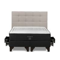 Dormitorio Europeo con Cajones Tempo King + Respaldo Issey Niebla