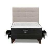Dormitorio Europeo con Cajones Tempo 2 Plazas + Respaldo Issey Niebla