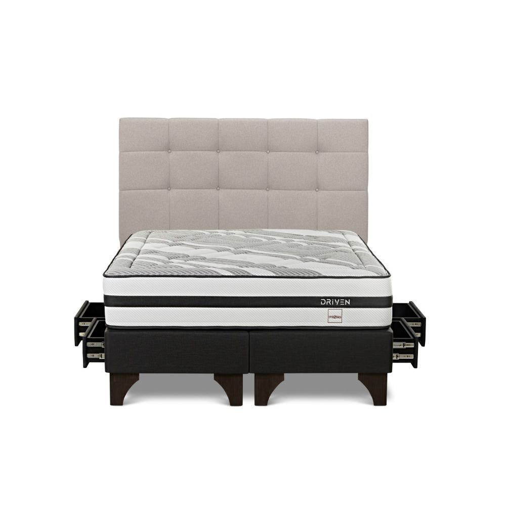 Dormitorio Europeo con Cajones Driven Queen + Respaldo Issey Niebla